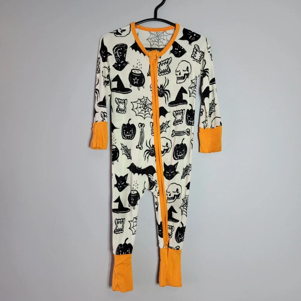 Little Sleepies Bamboo Halloween Pajamas 3-6 Months Footie Pajamas Skull Pumpkin